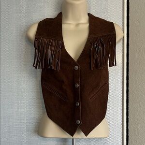 Vintage Chocolate Brown Suede Fringe Vest